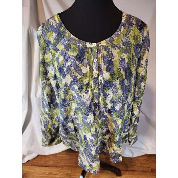 J. Jill Cotton Silk Blend Floral Button Front Blouse Women's Sz M P Semi Sheer - Picture 1 of 8